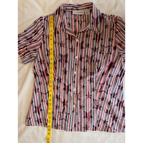 Sag Harbor Womens Medium Button-Up Striped Geometric Short Sleeve Shirt - Picture 6 of 6